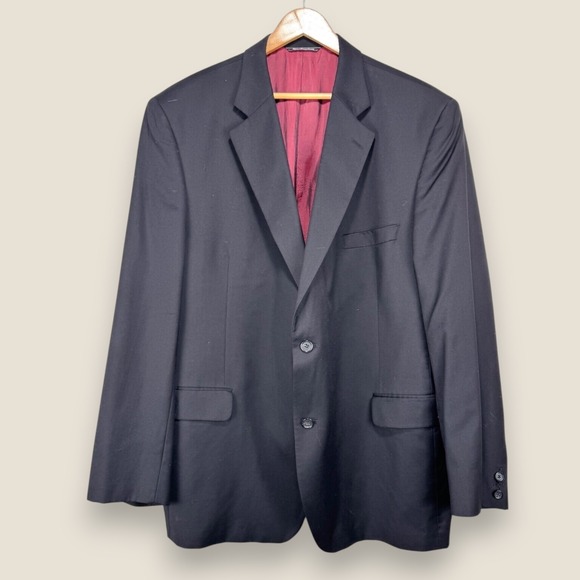Loro Piana Barneys New York Sport Coat Blazer Men 50R Black Red Lining 100% Wool